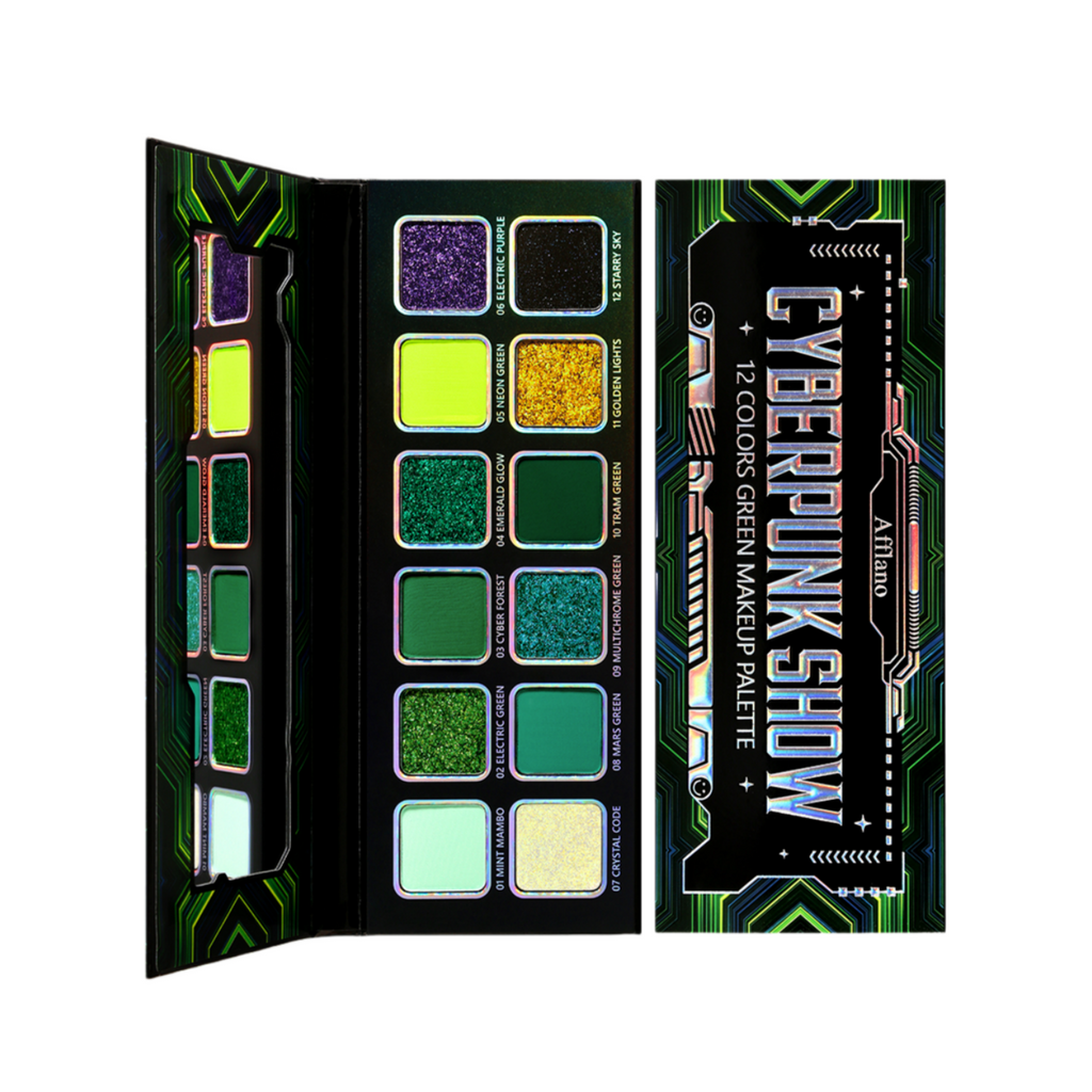 Afflano 12 Colors Cyber-Punk Green Eyeshadow Palette