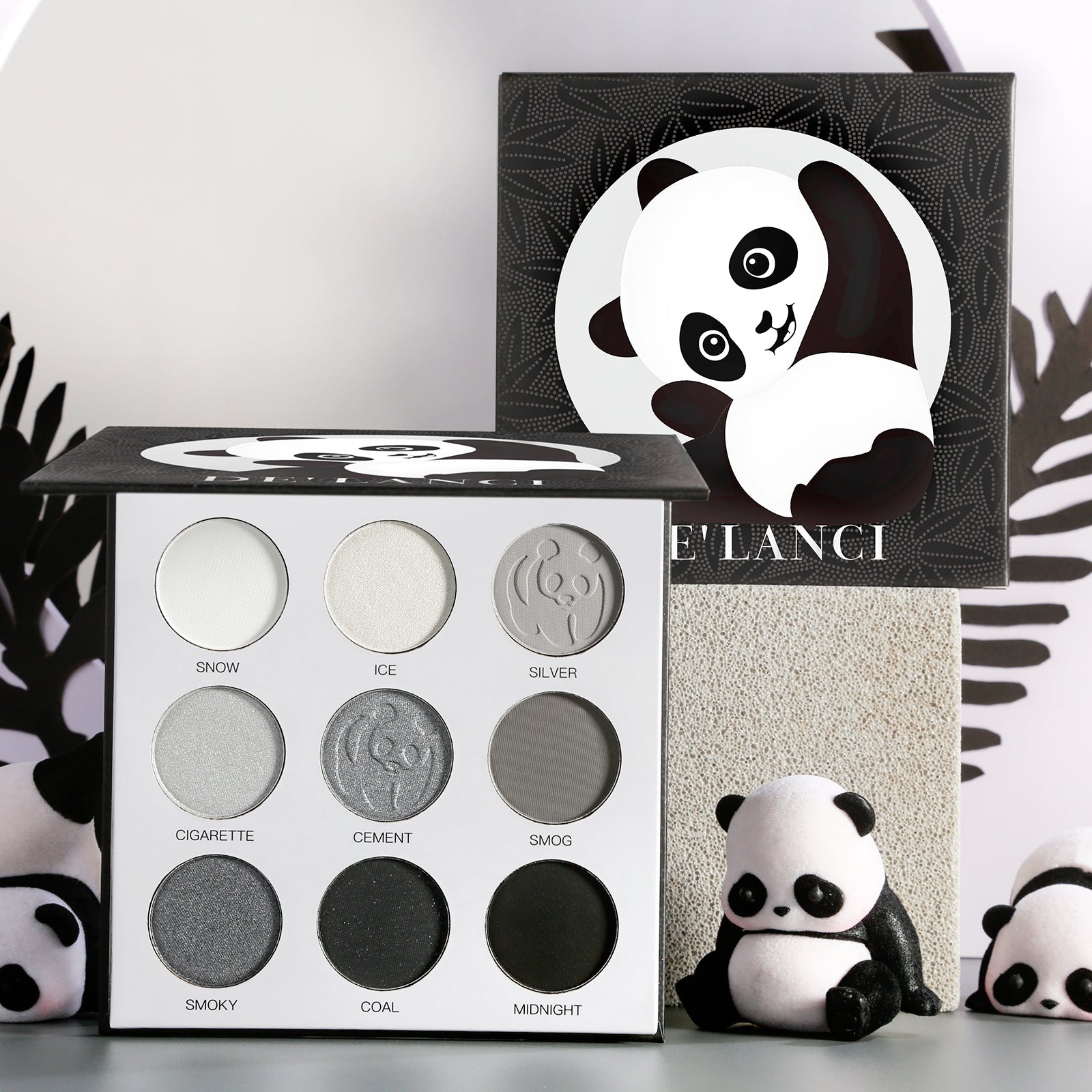 9 Colors Panda Black Grey Eyeshadow Palette-DE'LANCI