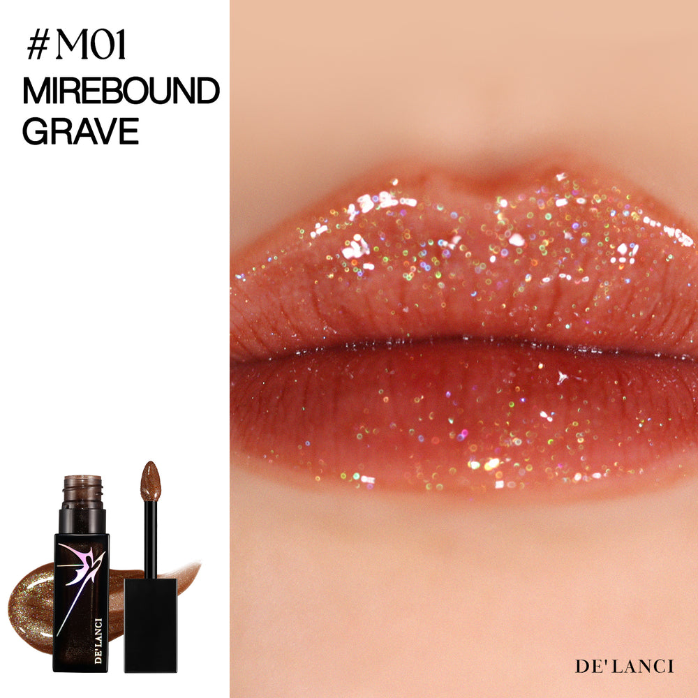 DE'LANCI Alter Realm Glitter Lip Gloss - M01 Mirebound Grave Waterproof, Chameleon Brown Shimmer