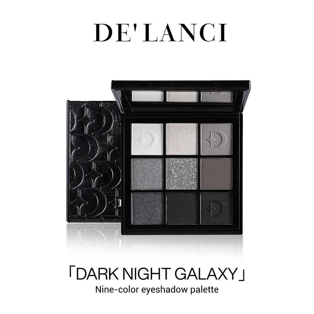 DE'LANCI Dark Night Galaxy 9-Color Smokey Eyeshadow Palette – Matte & Metallic Black Grey Shades