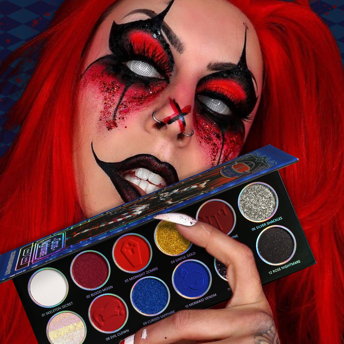 DE'LANCI Circus Nightmare 12-Color Red &  Blue Eyeshadow Palette