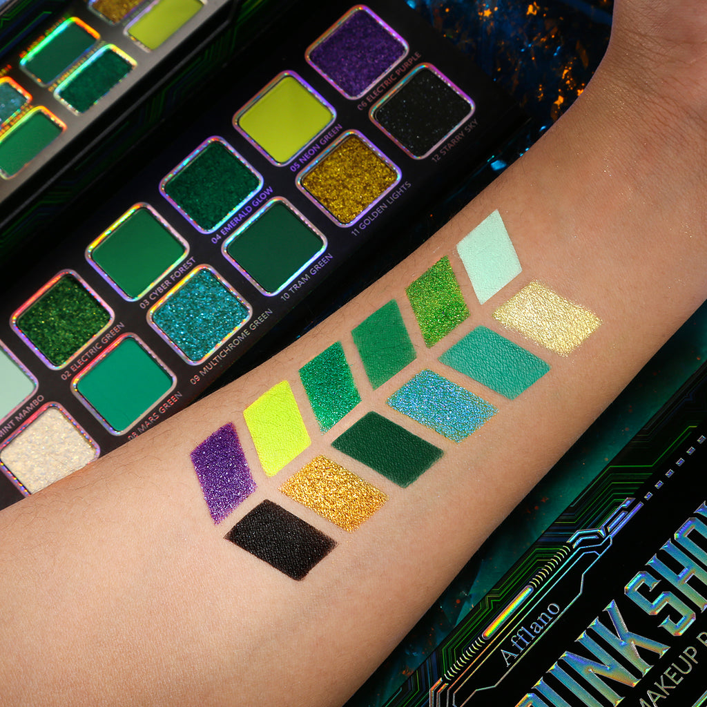 Afflano 12 Colors Cyber-Punk Green Eyeshadow Palette