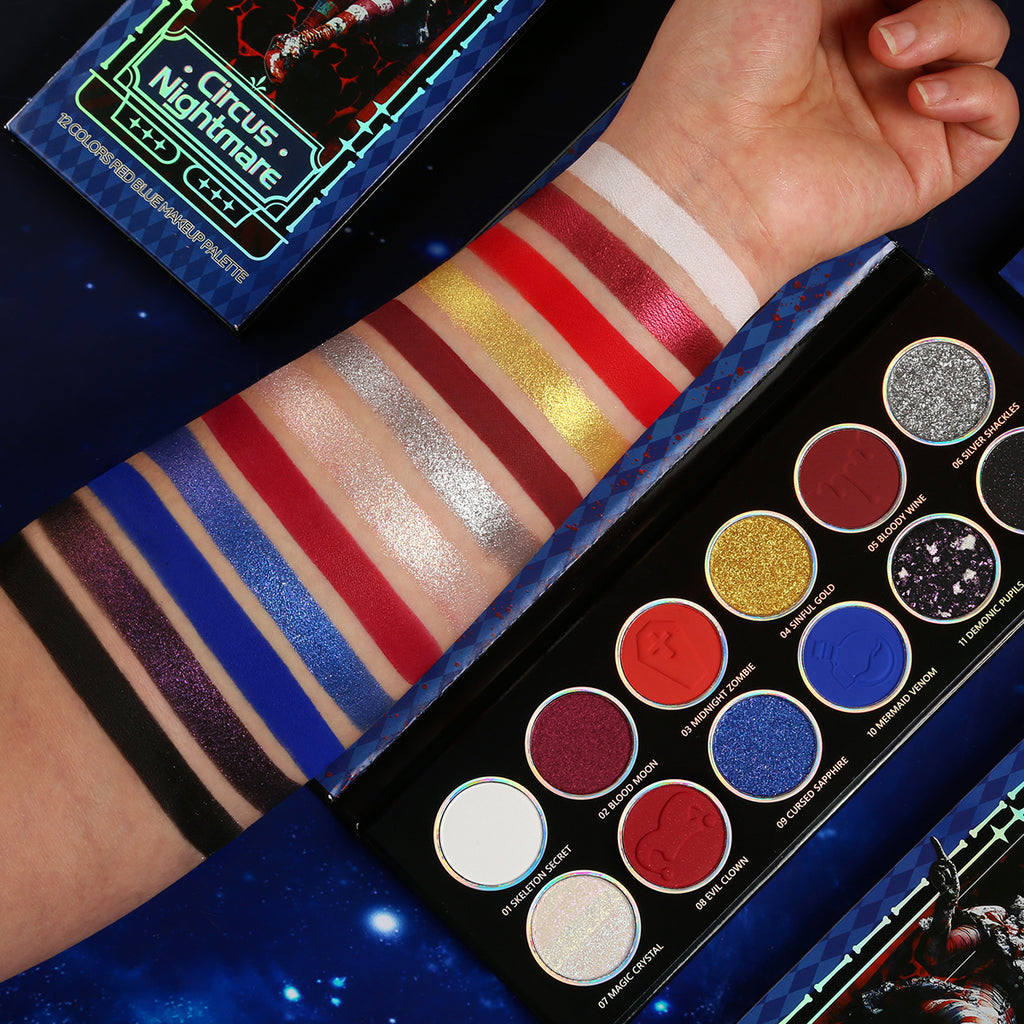 DE'LANCI Circus Nightmare 12-Color Red &  Blue Eyeshadow Palette