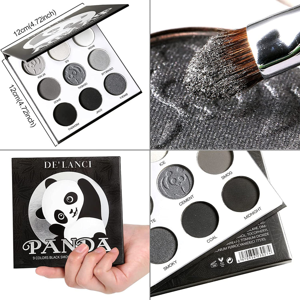 9 Colors Panda Black Grey Eyeshadow Palette-DE'LANCI