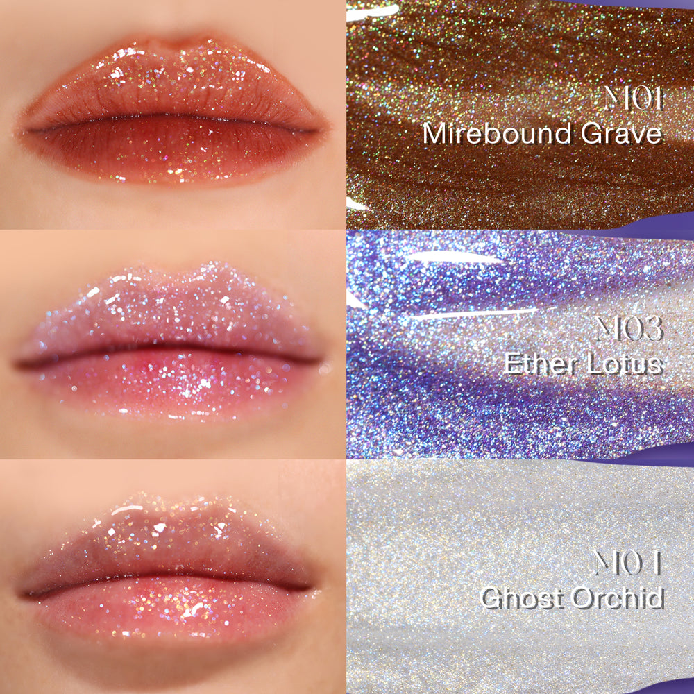 DE'LANCI Alter Realm Glitter Lip Gloss - M01 Mirebound Grave Waterproof, Chameleon Brown Shimmer