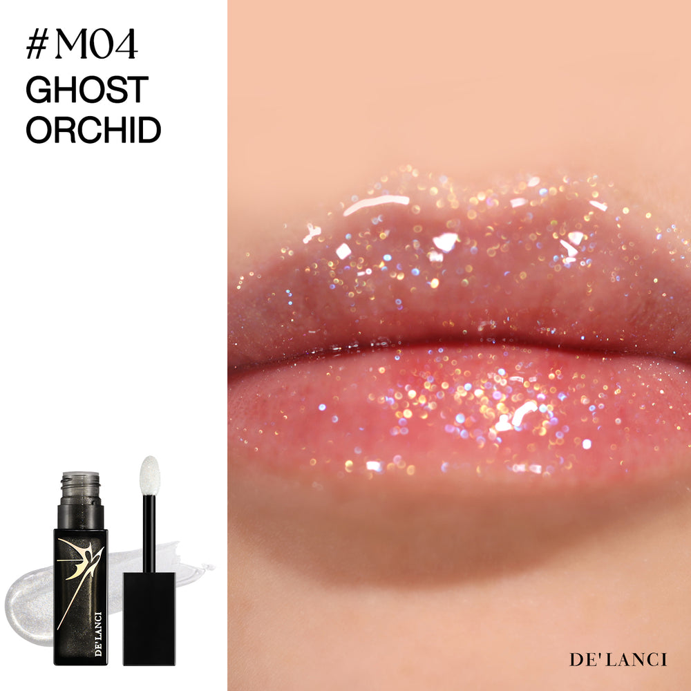 DE'LANCI Alter Realm Glitter Lip Gloss – M04 Ghost Orchid, Blue-Purple Shift, Vegan