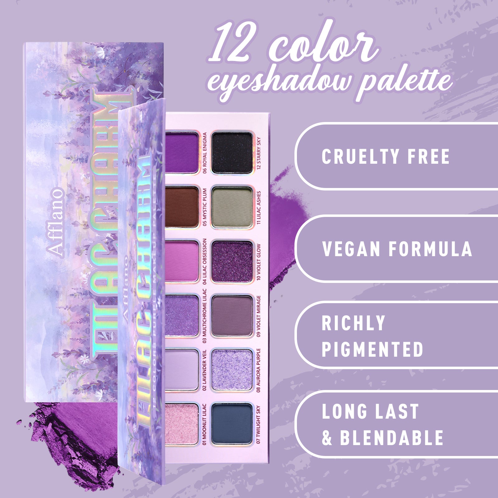 Afflano Lilac Charm 12-Color Purple Eyeshadow Palette