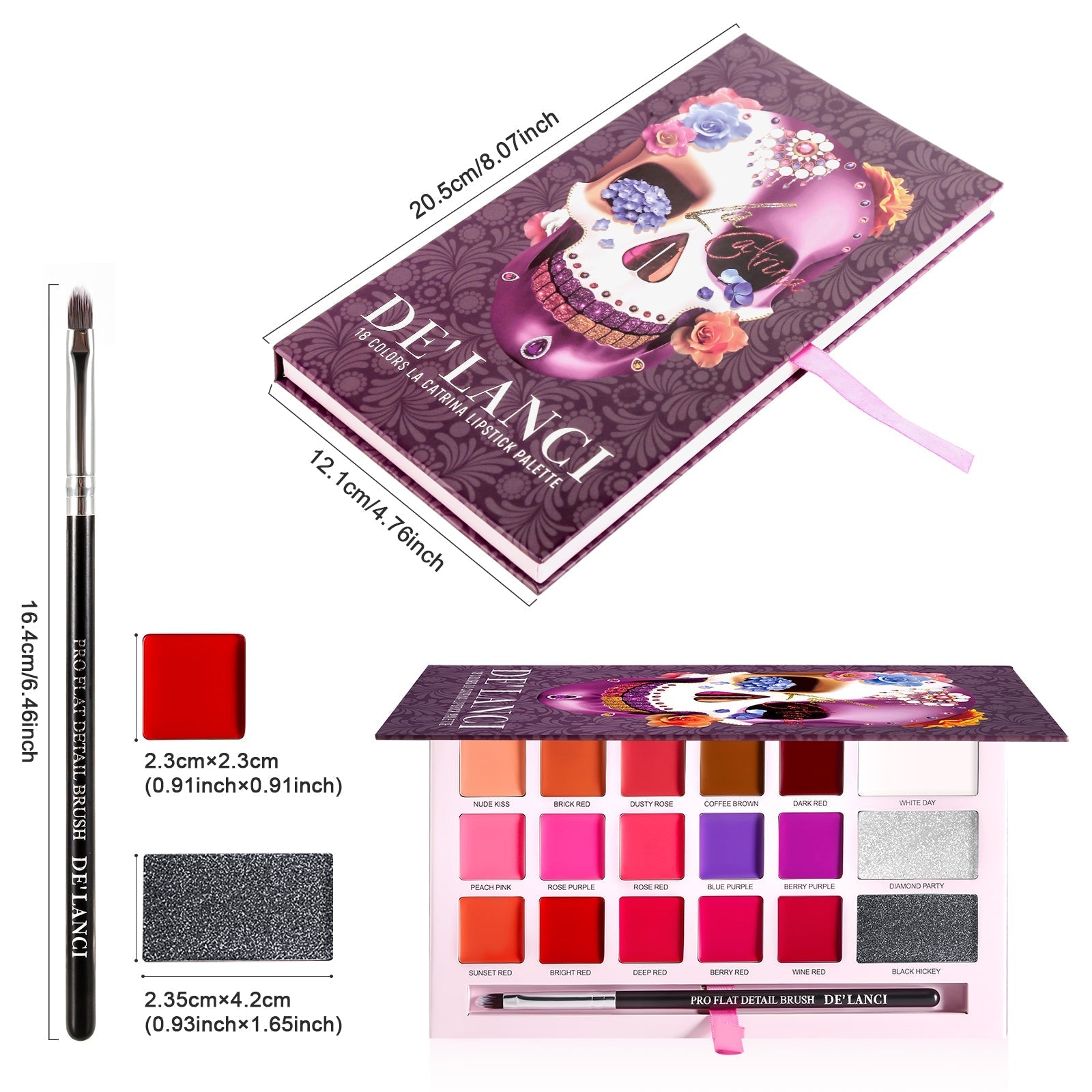 DE'LANCI 18 Colors La Catrina Lipstick Palette-DE'LANCI