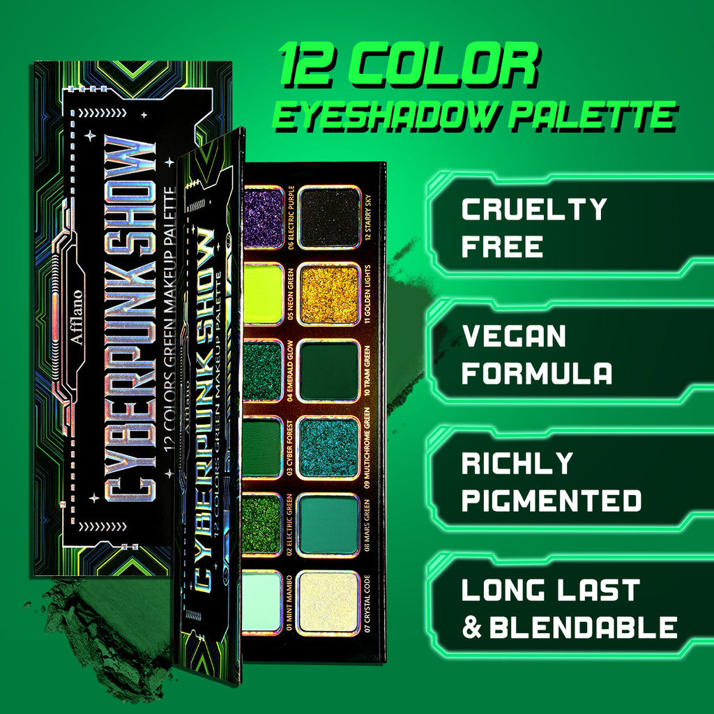 Afflano 12 Colors Cyber-Punk Green Eyeshadow Palette