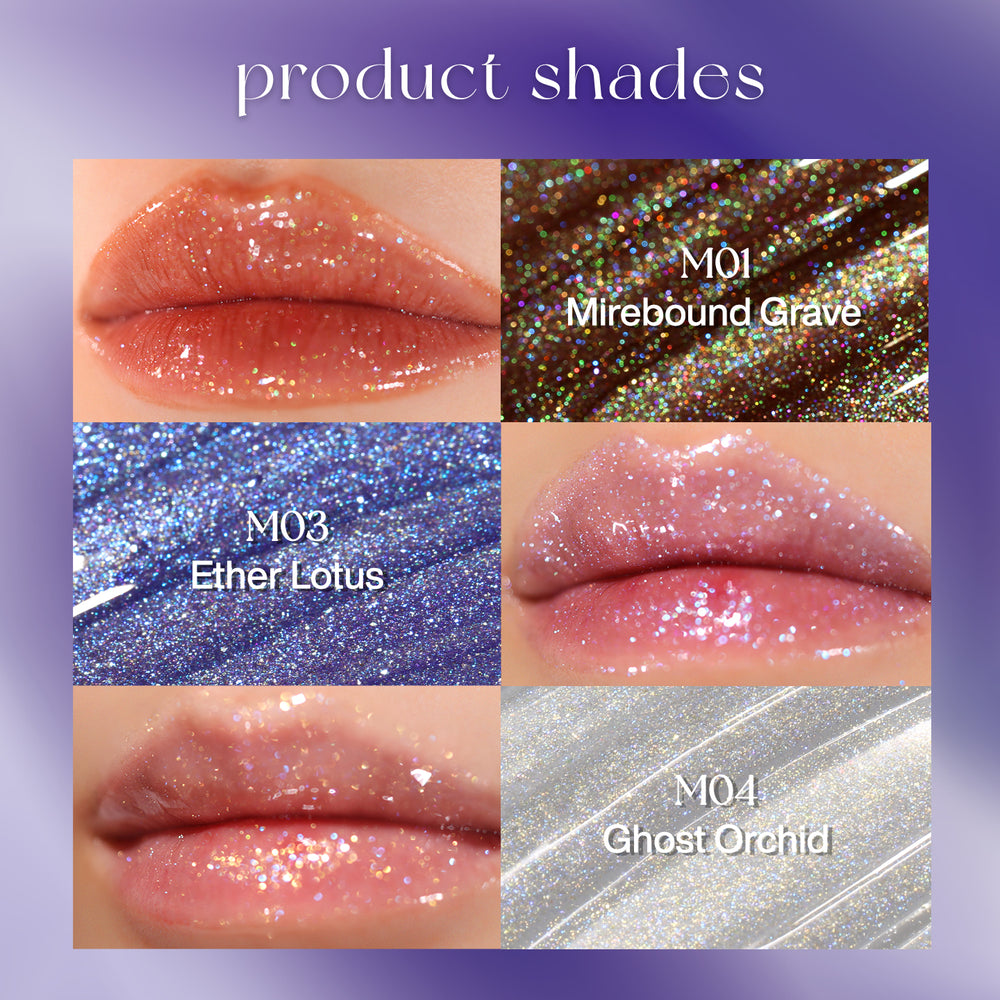 DE'LANCI Alter Realm Glitter Lip Gloss - M01 Mirebound Grave Waterproof, Chameleon Brown Shimmer