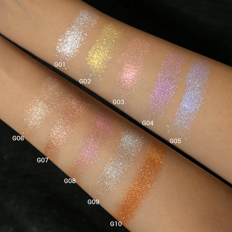 DE’LANCI 10-Color Highlighter  – Multi-Dimensional Glow, Long-Lasting Shimmer for Face & Body