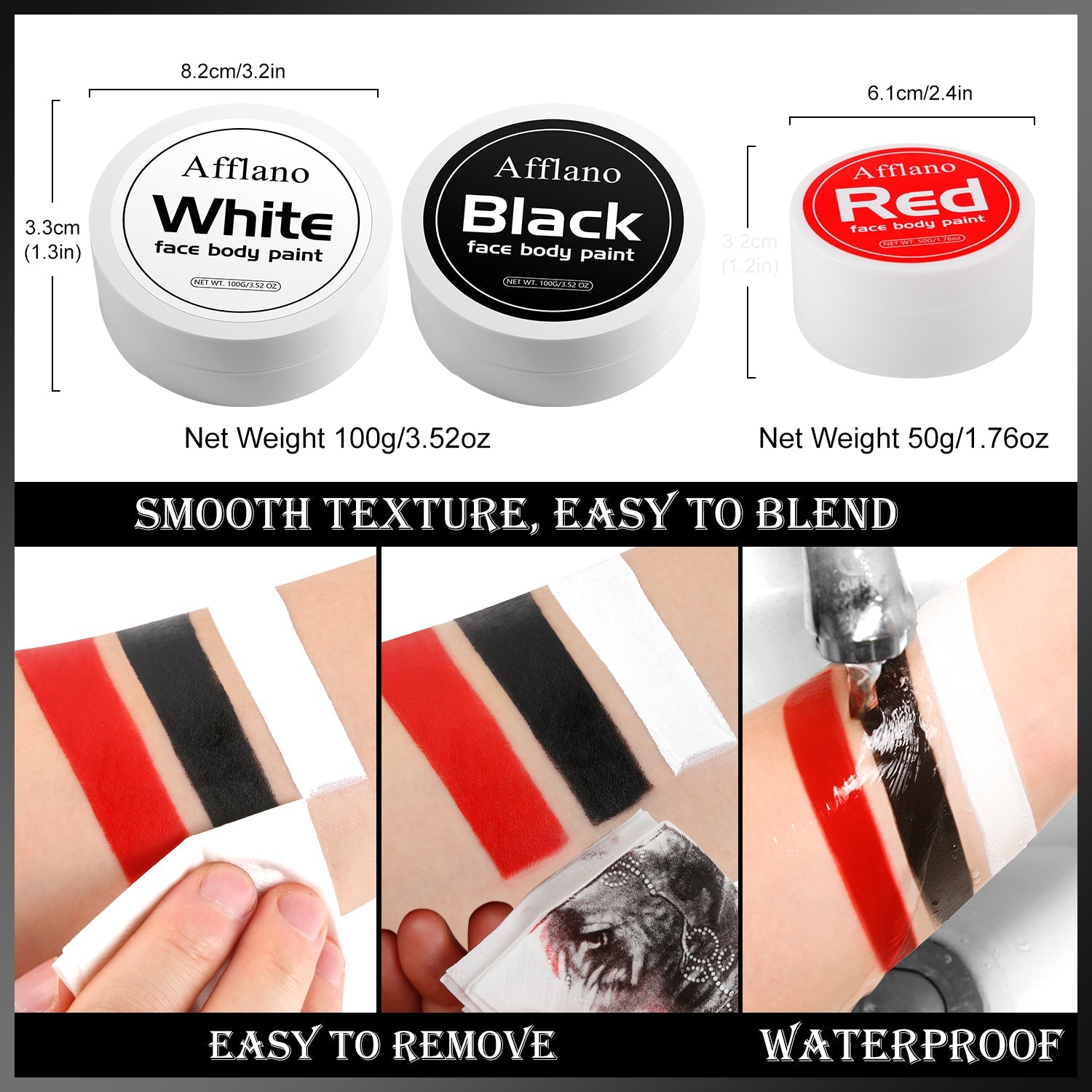 DE'LANCI Black White Red Face Body Paint