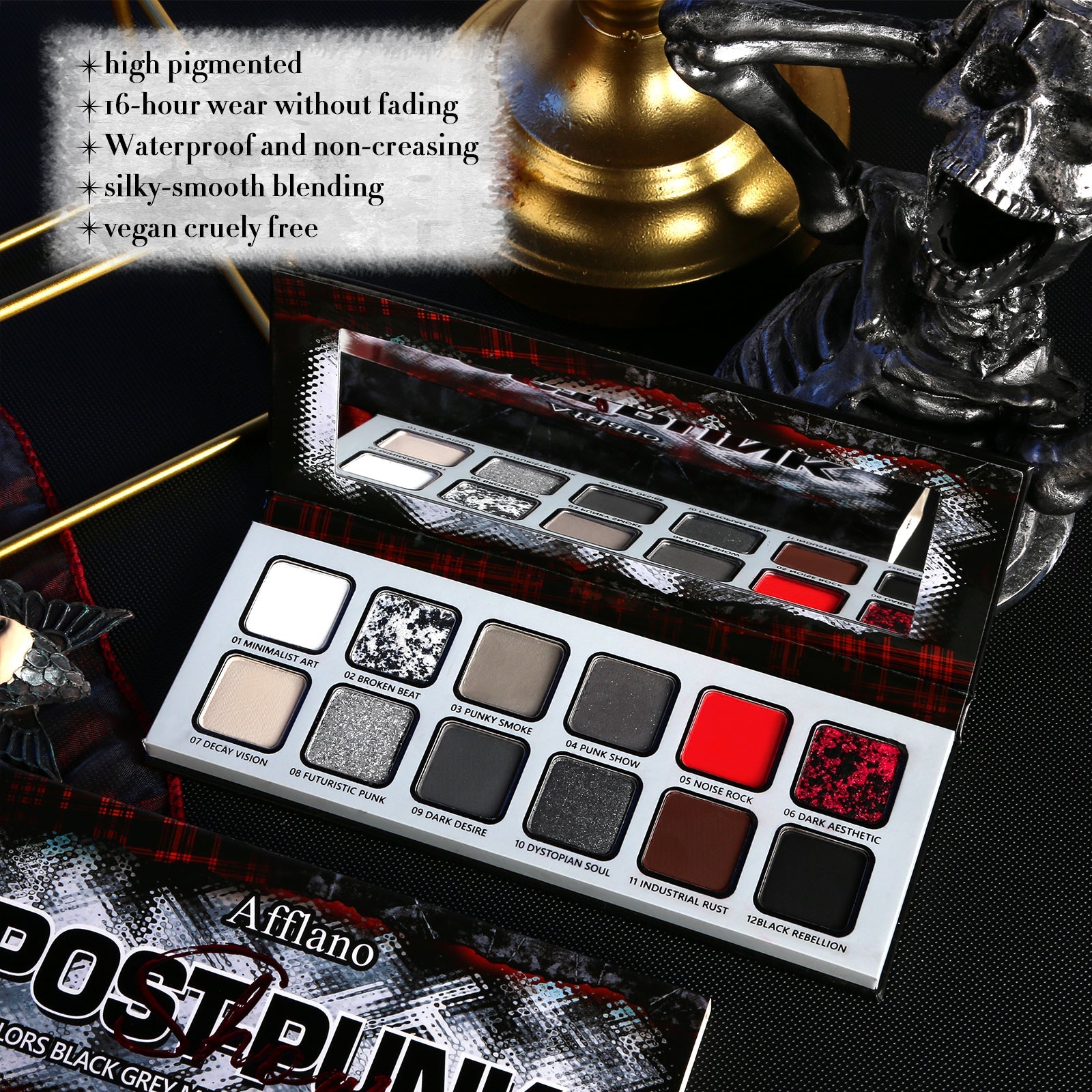 AFFLANO Post-Punk Show 12 Colors Black Eyeshadow Palette