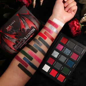 DELANCI Warcraft Illusion 15-Color Red & Black Pigment Eyeshadow Palette