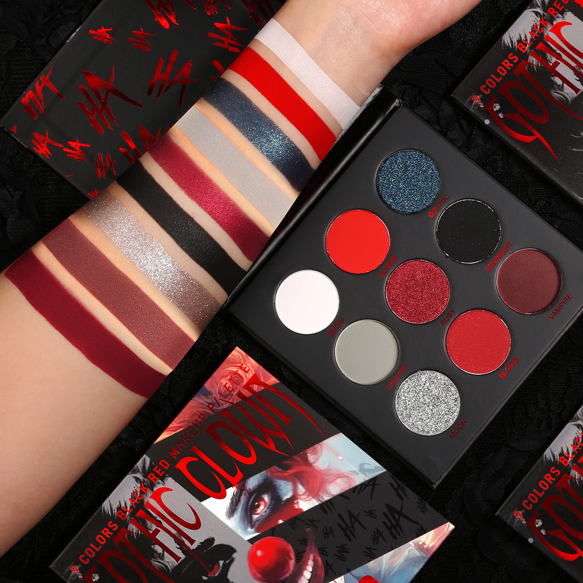 Halloween Goth Clown Glitter Metallic Red Black Eyeshadow Palette