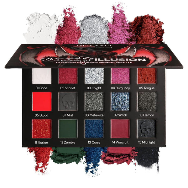 DELANCI Warcraft Illusion 15-Color Red & Black Pigment Eyeshadow Palette