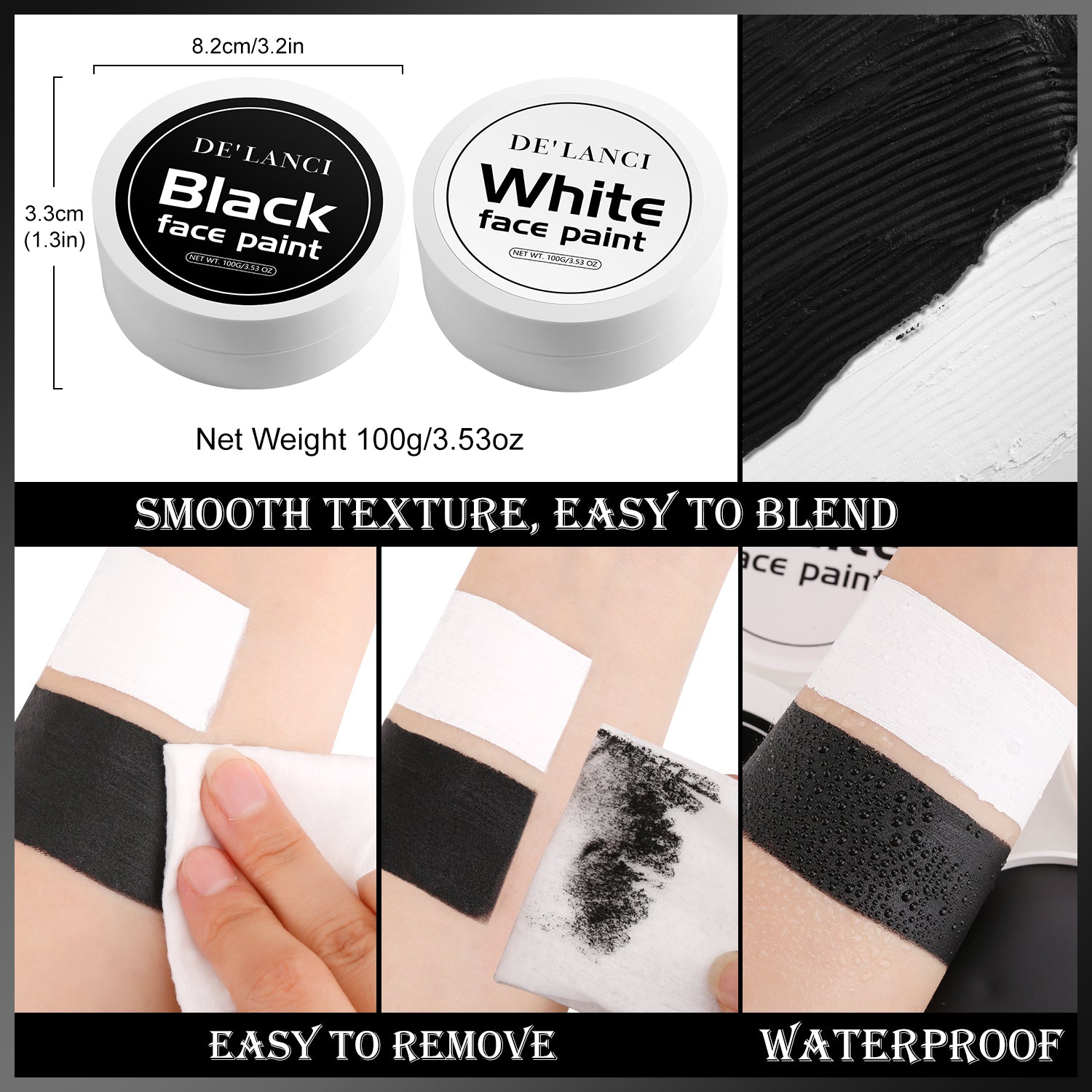 Black White Face Paint Body Painting-DE'LANCI