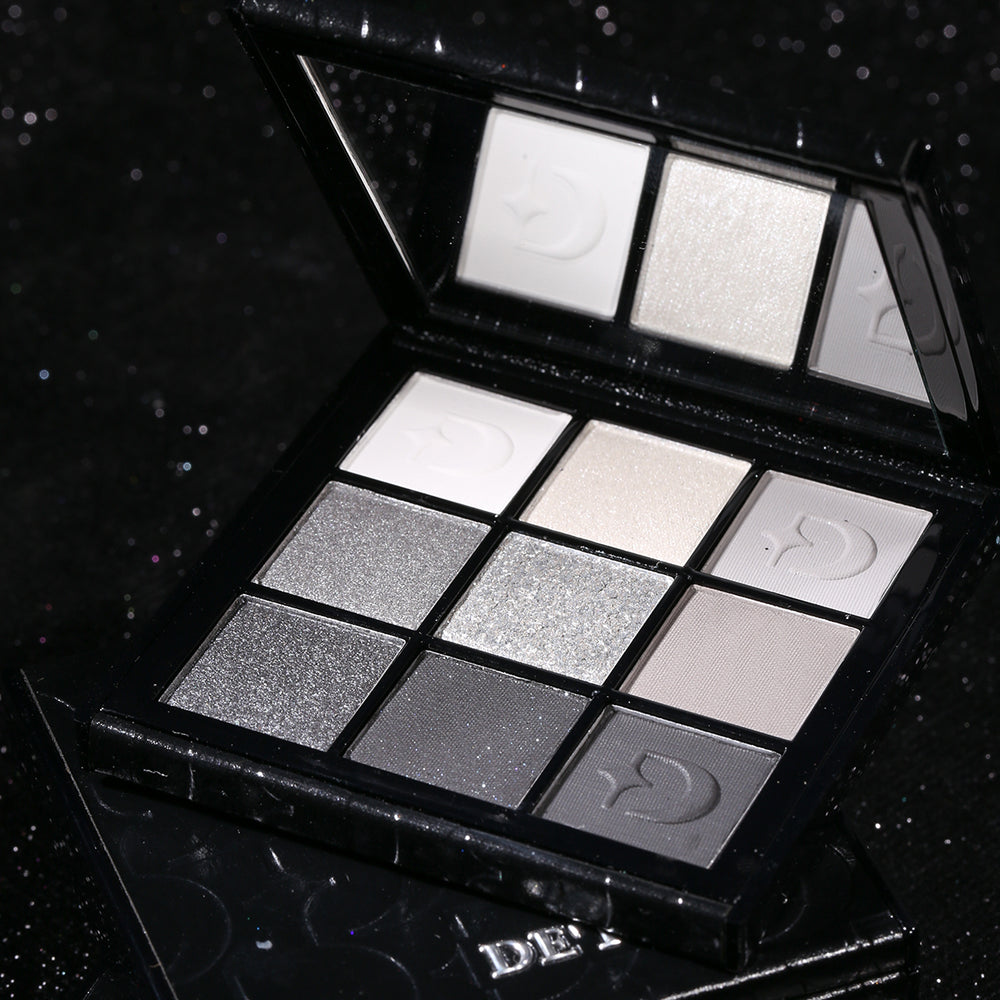 DE'LANCI Dark Night Galaxy 9-Color Smokey Eyeshadow Palette – Matte & Metallic Black Grey Shades