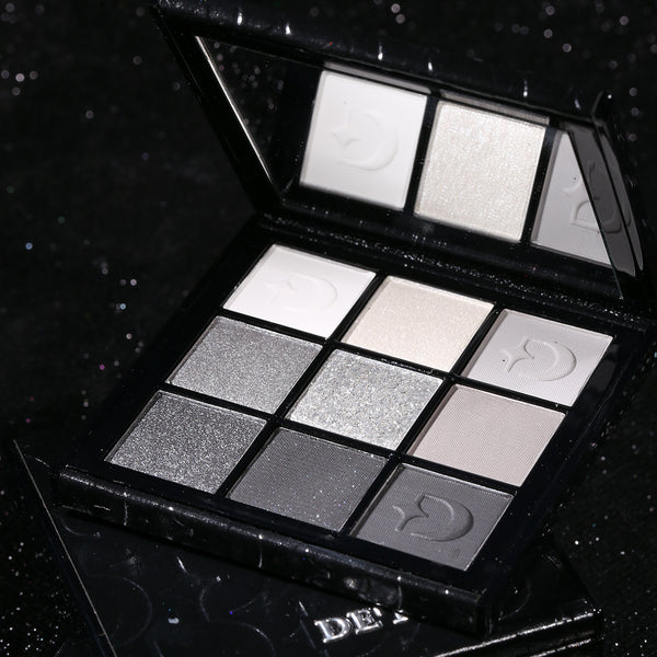 DELANCI Dark Night Galaxy 9-Color Smokey Eyeshadow Palette – Matte & Metallic Black Grey Shades