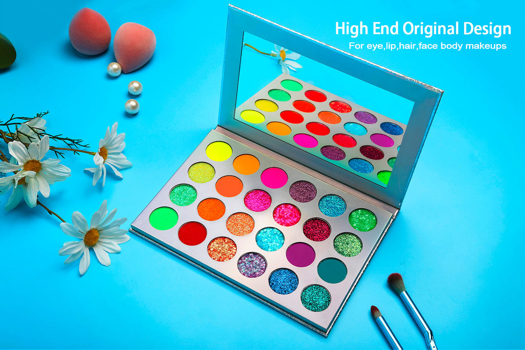 DE'LANCI 24 Color UV Aurora Glow Neon Eyeshadow Palette