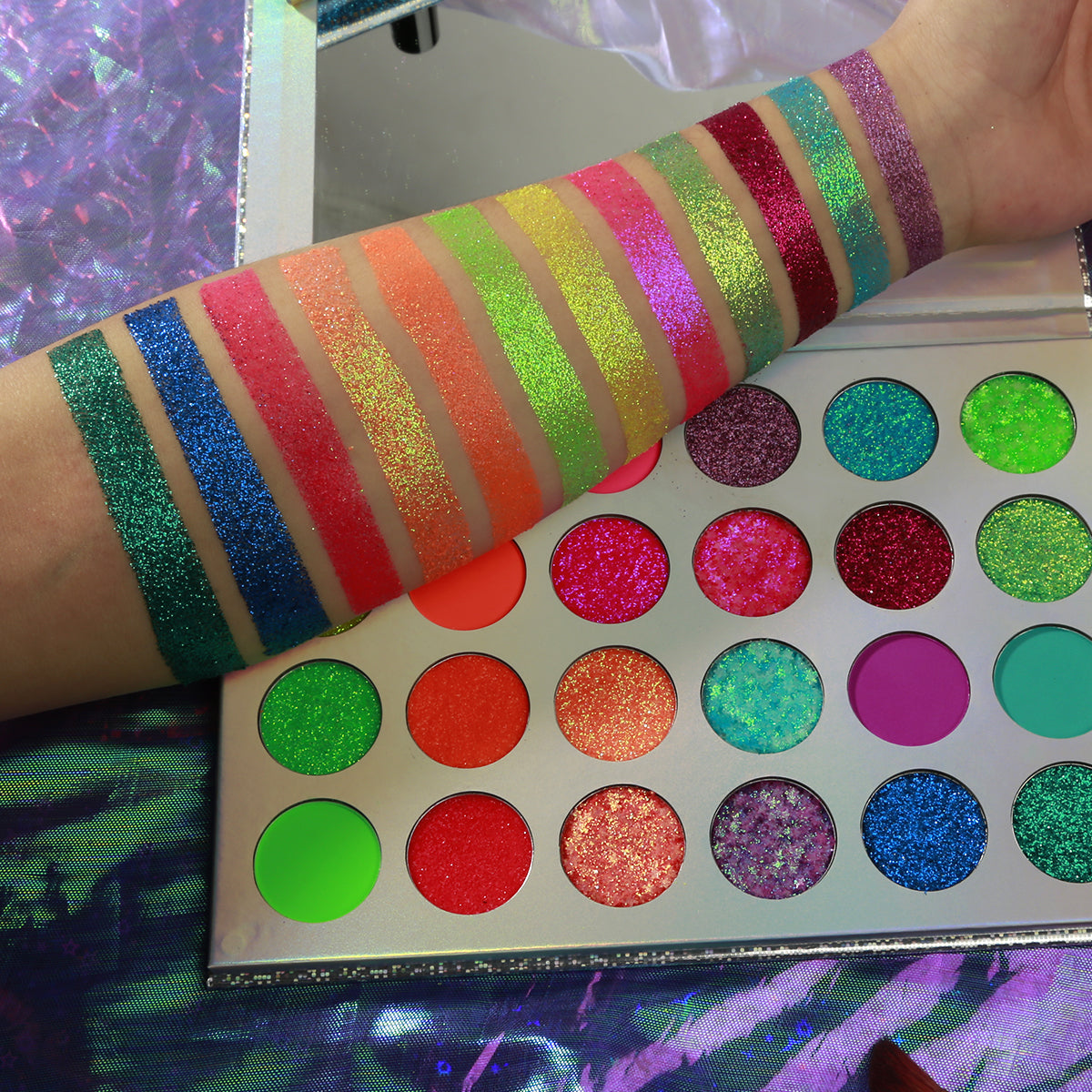 DE'LANCI 24 Color UV Aurora Glow Neon Eyeshadow Palette